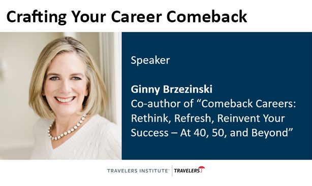 Travelers’ recruiter hands career information to a job seeker at a hiring event