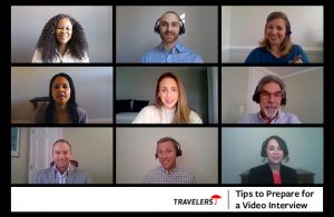 Preparing for a video interview. Nine Recruiters in a video chat.