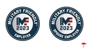 Military Friendly Employer 2023 and Military Friendly Spouse Employer 2023 logos