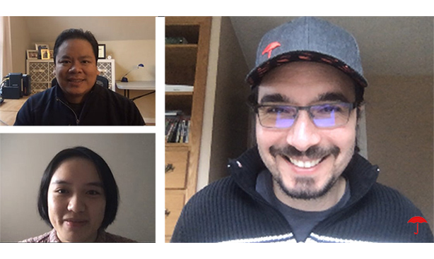 Three people on a virtual call.