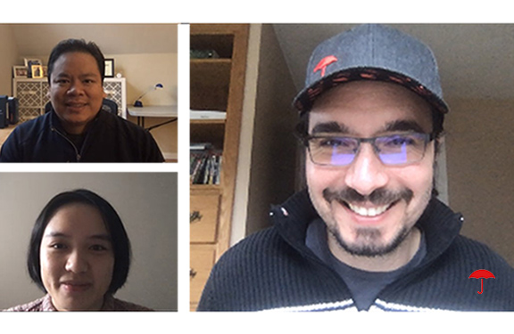 Three people on a virtual call.