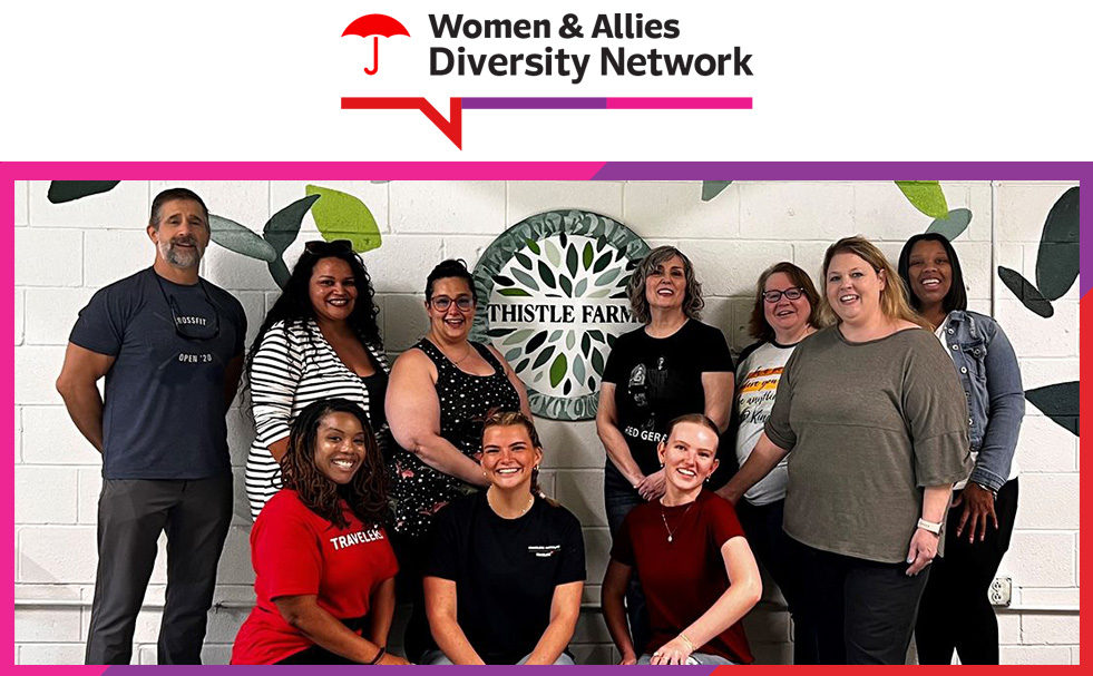 Women & Allies Diversity Network. Group of employees at a volunteer event.